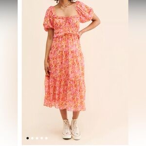 NSR Pink Floral Midi Dress